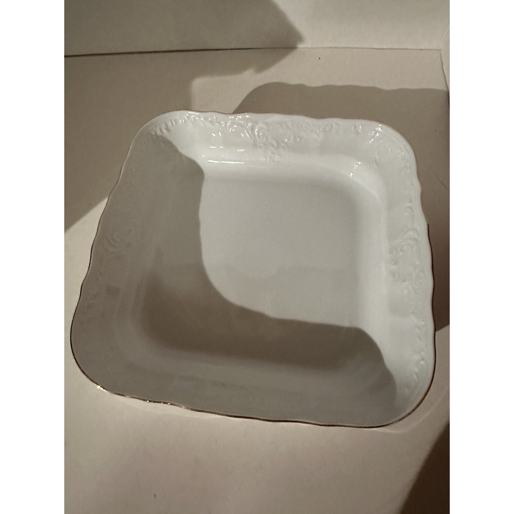 Royal Prague Serving Bowl Lesov Concordia Embossed White Gold Rim 10" Square EC
